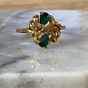 Lilith Green Emerald & Gold Scroll Estate Ring